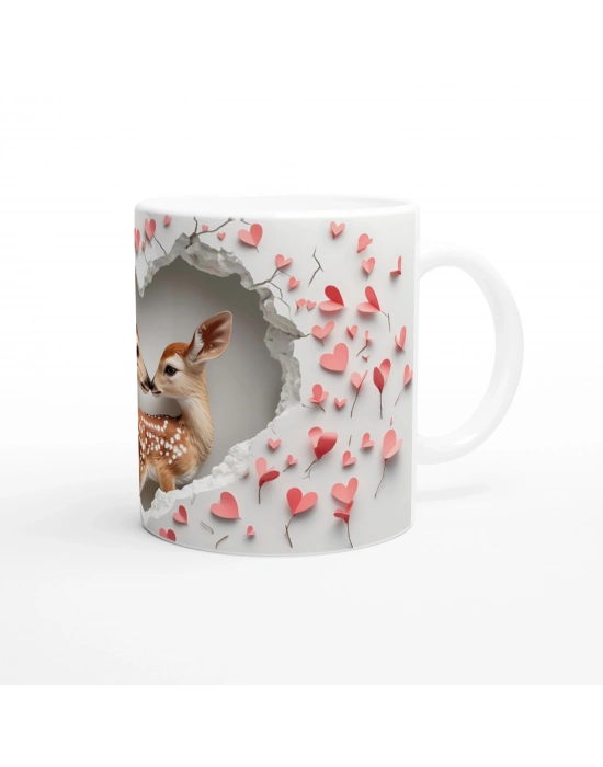 Kalpli Arka Planlı Geyik Aşkı Temalı Baskılı Kupa Bardak