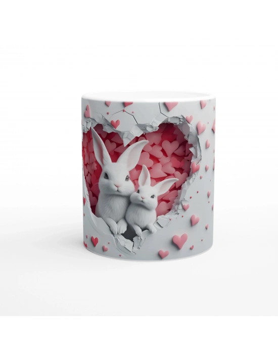 Kalpli Arka Planlı Tavşan Ailesi Temalı Baskılı Kupa Bardak