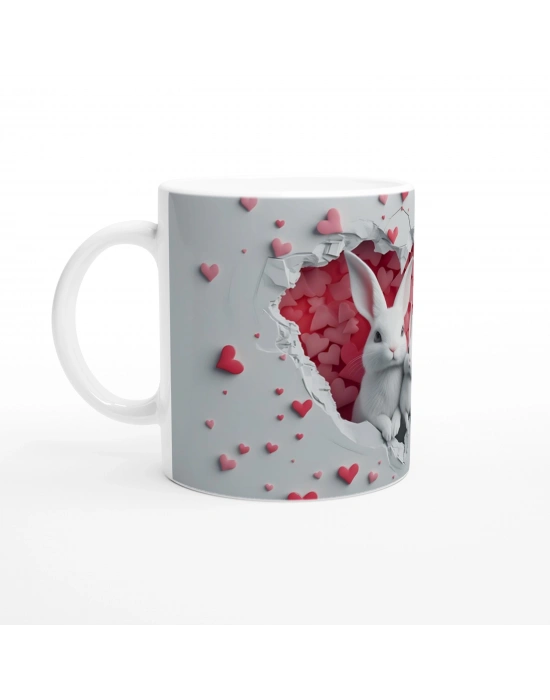 Kalpli Arka Planlı Tavşan Ailesi Temalı Baskılı Kupa Bardak