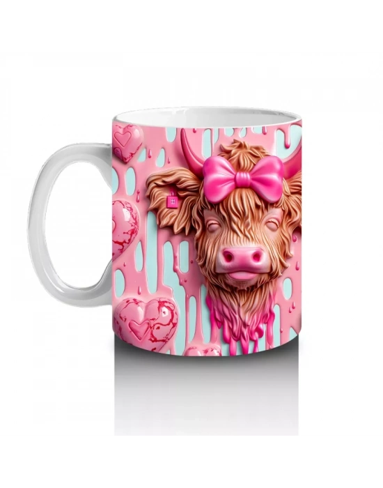 Kalpli Balon Tutan Pembe Kurdeleli Buzağılar – Baskılı Kahve Kupası