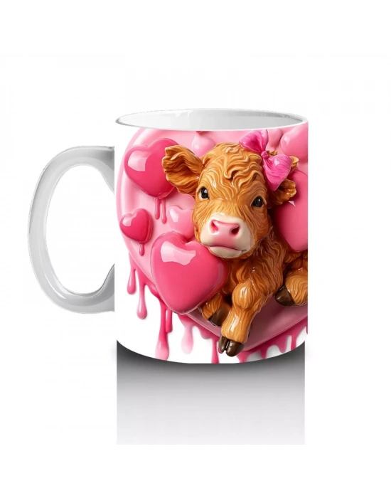 Kalpli Balonlarla Süslenmiş Sevimli İnek Figürleri – Baskılı Kahve Kupası