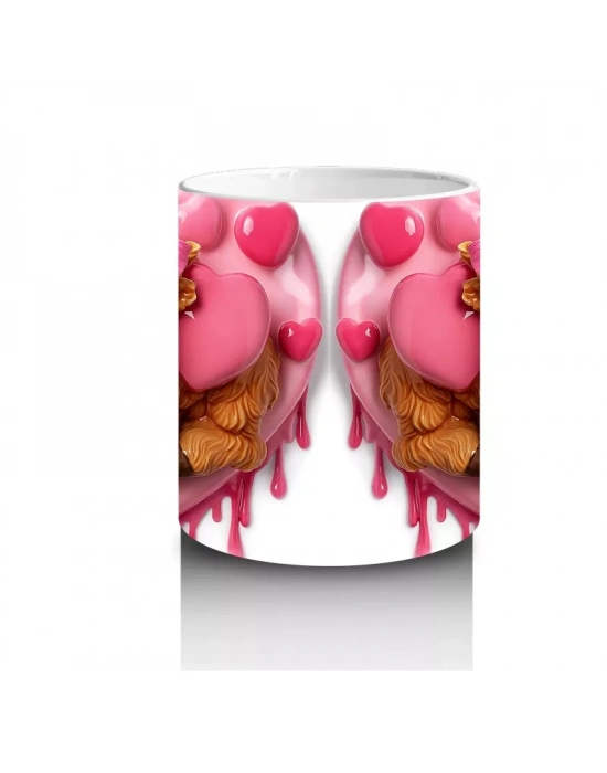 Kalpli Balonlarla Süslenmiş Sevimli İnek Figürleri – Baskılı Kahve Kupası