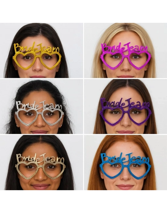 Kalpli Bride Team Gözlük Seti 6 Renk - Kına & Düğün Partileri İçin