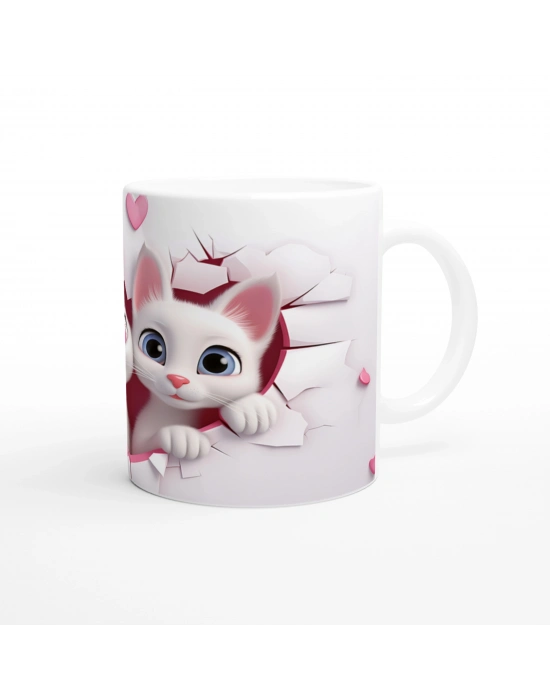 Kalpli Çatlak Desenli Sevimli Kedi Çiftleri Temalı Baskılı Kupa Bardak