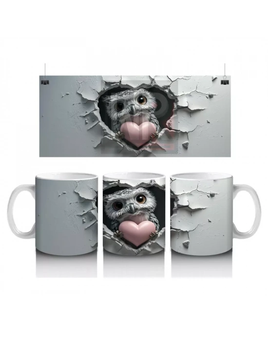 Kalpli Çatlak Duvar Arasında Baykuş – Baskılı Kahve Kupası