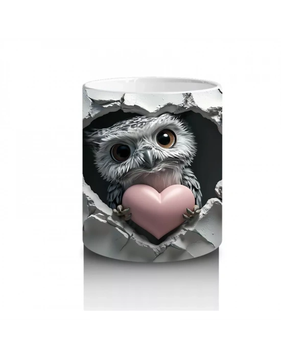 Kalpli Çatlak Duvar Arasında Baykuş – Baskılı Kahve Kupası