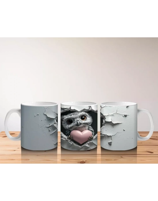 Kalpli Çatlak Duvar Arasında Baykuş – Baskılı Kahve Kupası