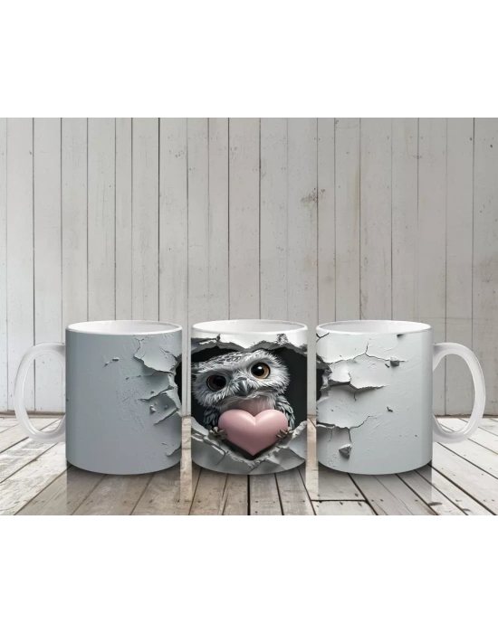 Kalpli Çatlak Duvar Arasında Baykuş – Baskılı Kahve Kupası