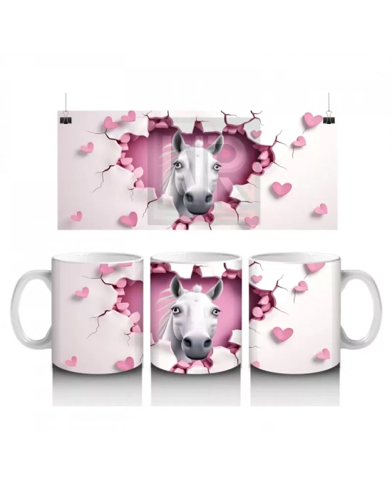 Kalpli Çatlak Duvar Arasından Bakan Beyaz At Figürü - Baskılı kahve kupası