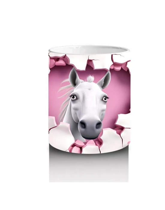 Kalpli Çatlak Duvar Arasından Bakan Beyaz At Figürü - Baskılı kahve kupası