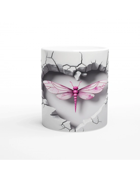 Kalpli Çatlak Duvar Efektli Pembe Yusufçuk Temalı Baskılı Kupa Bardak