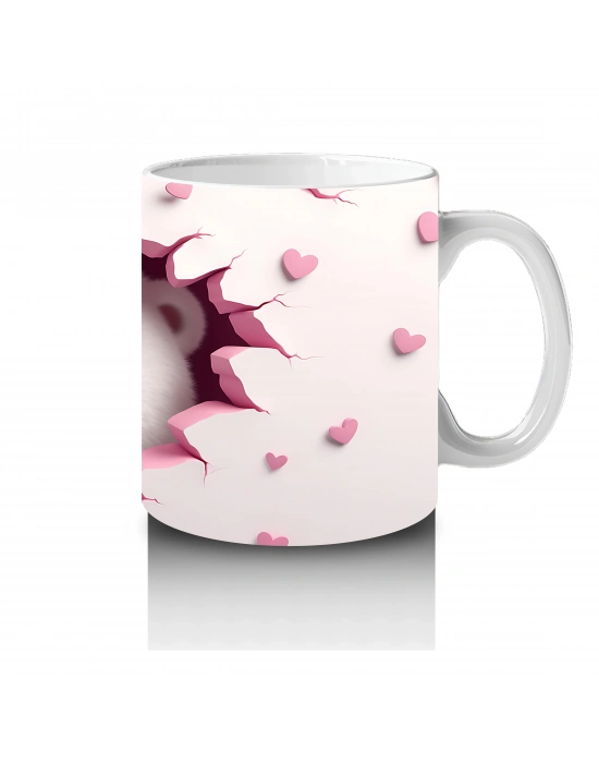 Kalpli Çatlak Duvar Önünde Sevimli Ayı – Baskılı Kahve Kupası