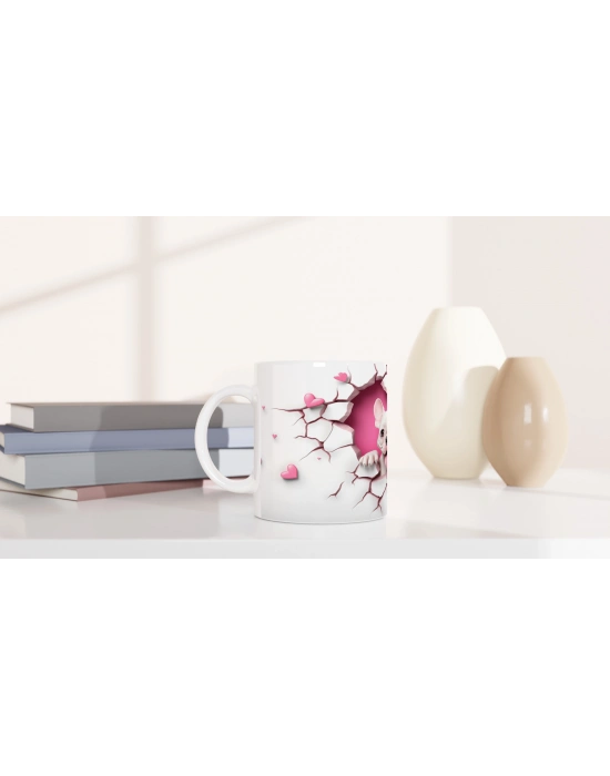 Kalpli Çatlak Duvardan Bakan Fransız Bulldog Temalı Baskılı Kupa Bardak