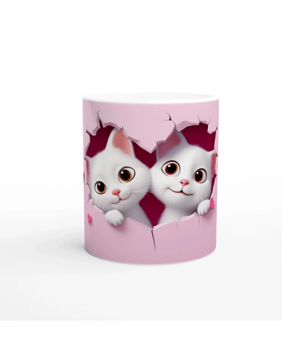 Kalpli Çatlak Duvardan Bakan İki Sevimli Kedi Temalı Baskılı Kupa Bardak