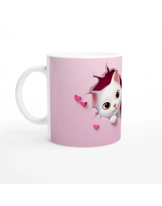 Kalpli Çatlak Duvardan Bakan İki Sevimli Kedi Temalı Baskılı Kupa Bardak