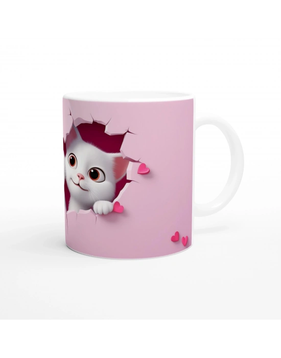 Kalpli Çatlak Duvardan Bakan İki Sevimli Kedi Temalı Baskılı Kupa Bardak