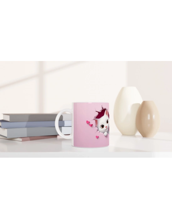 Kalpli Çatlak Duvardan Bakan İki Sevimli Kedi Temalı Baskılı Kupa Bardak