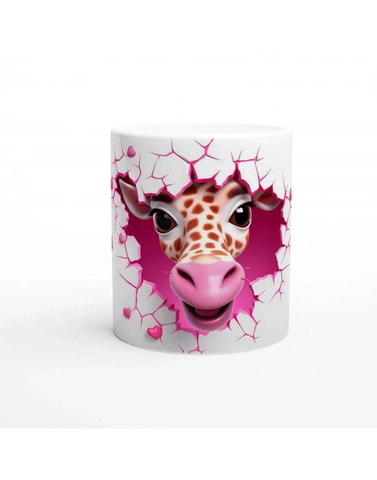 Kalpli Çatlak Duvardan Bakan Zürafa Temalı Baskılı Kupa Bardak