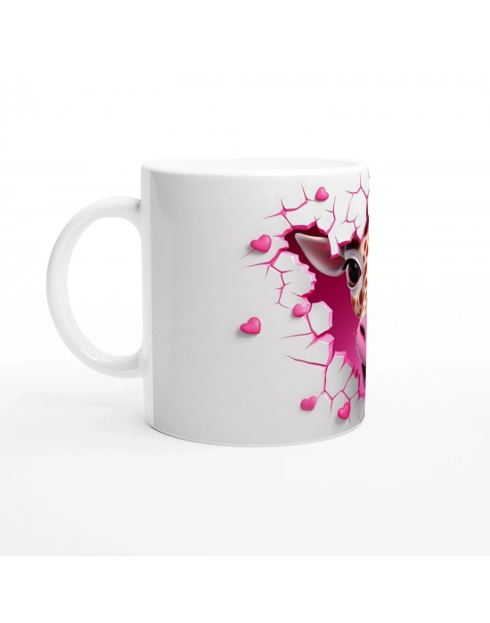 Kalpli Çatlak Duvardan Bakan Zürafa Temalı Baskılı Kupa Bardak