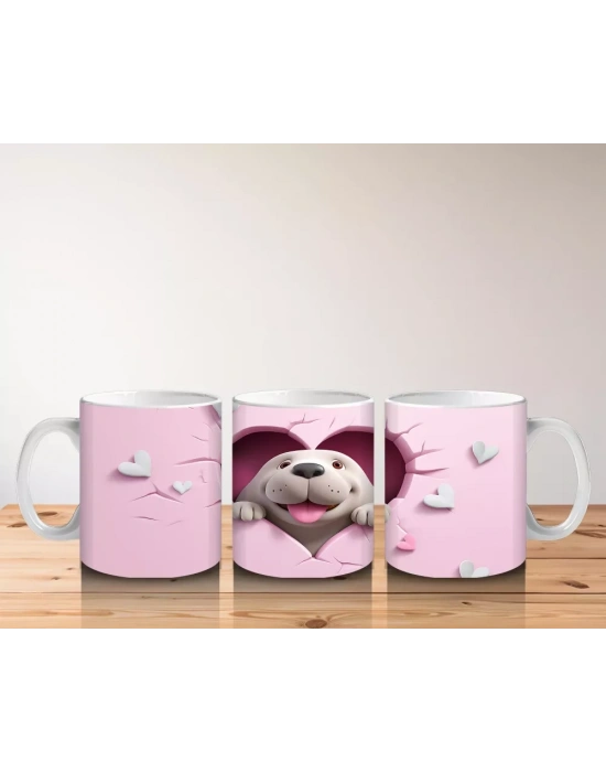 Kalpli Çatlak Zeminden Bakan Sevimli Beyaz Köpek - Baskılı kahve kupası