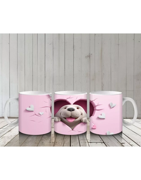 Kalpli Çatlak Zeminden Bakan Sevimli Beyaz Köpek - Baskılı kahve kupası