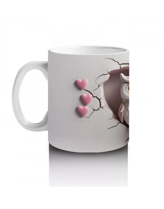 Kalpli Çatlakta Aşk Dolu Baykuş Çifti – Baskılı Kahve Kupası