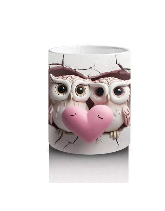 Kalpli Çatlakta Aşk Dolu Baykuş Çifti – Baskılı Kahve Kupası