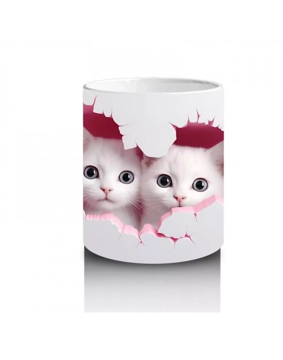 Kalpli Çatlakta Bakan İki Sevimli Kedi – Baskılı Kahve Kupası