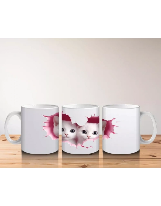 Kalpli Çatlakta Bakan İki Sevimli Kedi – Baskılı Kahve Kupası