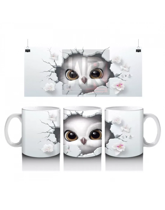 Kalpli Çatlakta Bakan Meraklı Baykuş – Baskılı Kahve Kupası