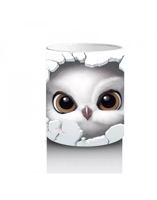 Kalpli Çatlakta Bakan Meraklı Baykuş – Baskılı Kahve Kupası