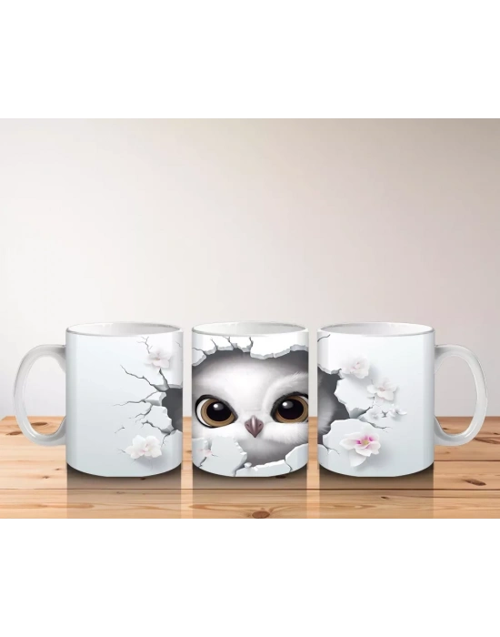 Kalpli Çatlakta Bakan Meraklı Baykuş – Baskılı Kahve Kupası