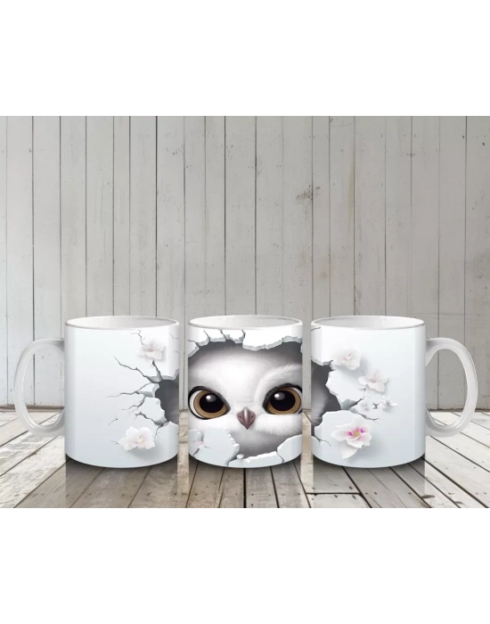 Kalpli Çatlakta Bakan Meraklı Baykuş – Baskılı Kahve Kupası