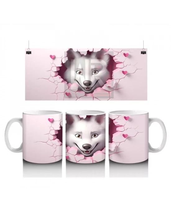 Kalpli Çatlakta Bakan Meraklı Kurt – Baskılı Kahve Kupası