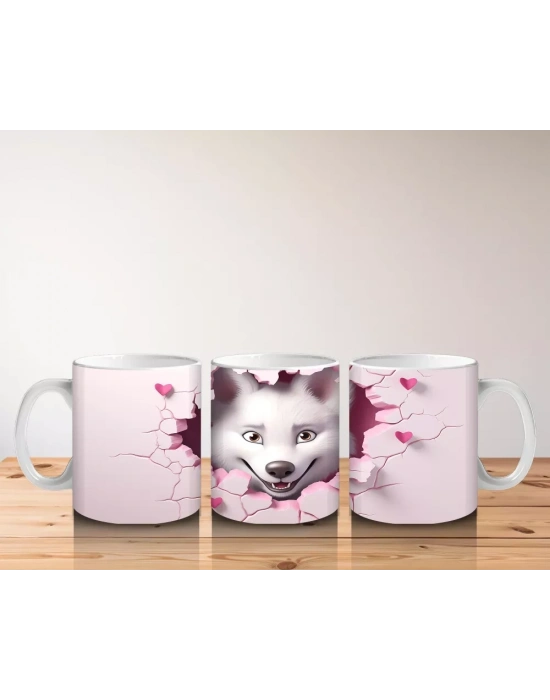 Kalpli Çatlakta Bakan Meraklı Kurt – Baskılı Kahve Kupası