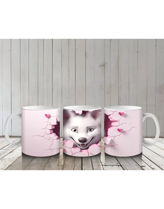 Kalpli Çatlakta Bakan Meraklı Kurt – Baskılı Kahve Kupası