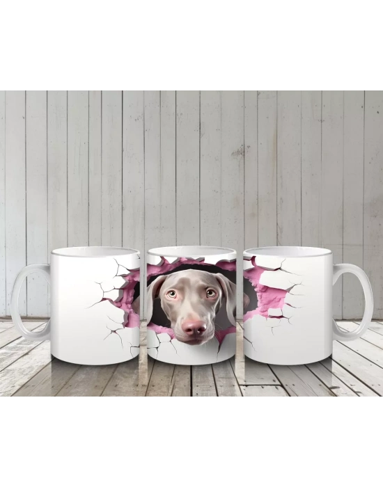 Kalpli Çatlakta Bakan Pembe Burunlu Weimaraner – Baskılı Kahve Kupası