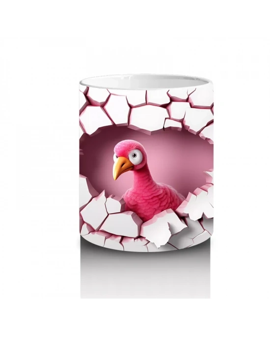 Kalpli Çatlakta Bakan Pembe Kuş – Baskılı Kahve Kupası