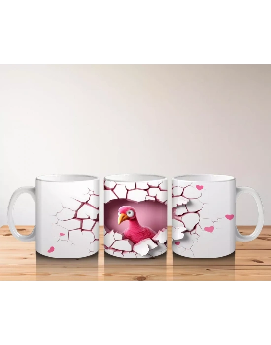 Kalpli Çatlakta Bakan Pembe Kuş – Baskılı Kahve Kupası