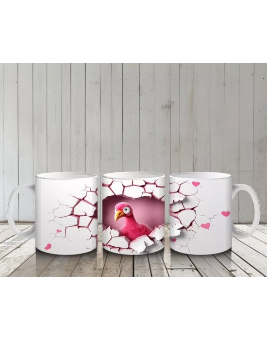 Kalpli Çatlakta Bakan Pembe Kuş – Baskılı Kahve Kupası