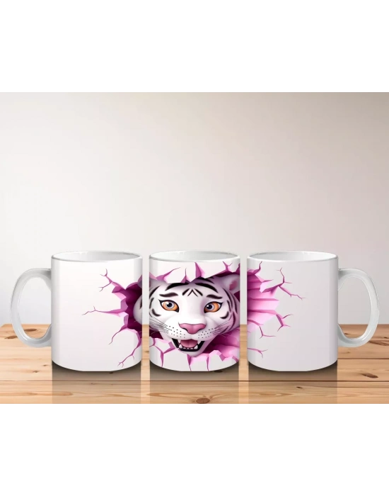 Kalpli Çatlakta Bakan Sevimli Kaplan Kız – Baskılı Kahve Kupası