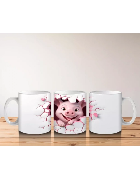 Kalpli Çatlakta Gülümseyen Pembe Domuzcuk – Baskılı Kahve Kupası