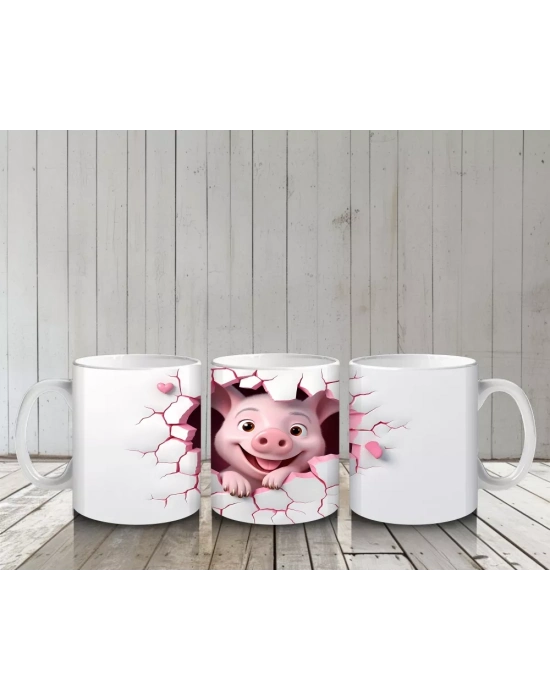 Kalpli Çatlakta Gülümseyen Pembe Domuzcuk – Baskılı Kahve Kupası