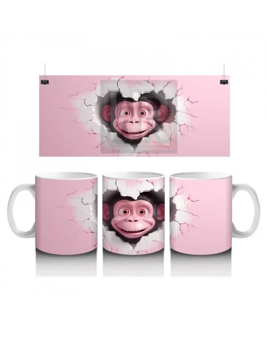 Kalpli Çatlakta Gülümseyen Sevimli Şempanze – Baskılı Kahve Kupası