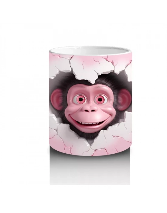 Kalpli Çatlakta Gülümseyen Sevimli Şempanze – Baskılı Kahve Kupası