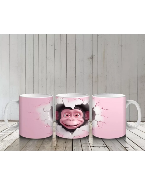 Kalpli Çatlakta Gülümseyen Sevimli Şempanze – Baskılı Kahve Kupası