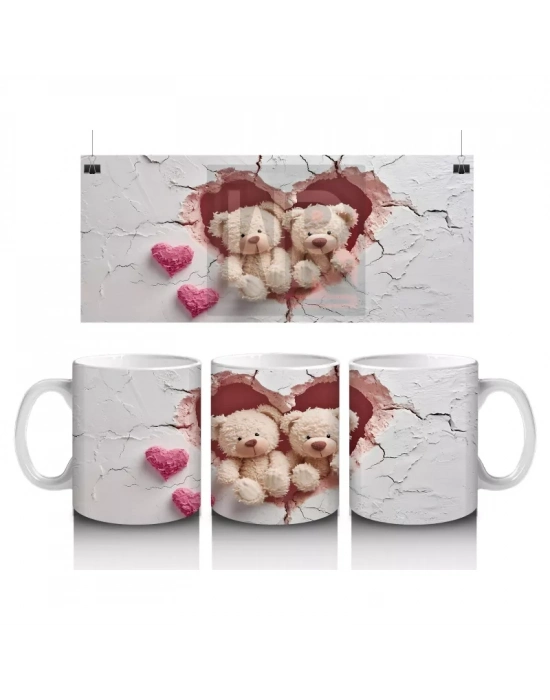 Kalpli Çatlakta Oturan Sevimli Ayıcıklar – Baskılı Kahve Kupası