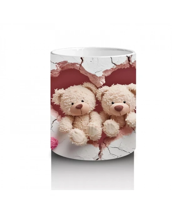 Kalpli Çatlakta Oturan Sevimli Ayıcıklar – Baskılı Kahve Kupası