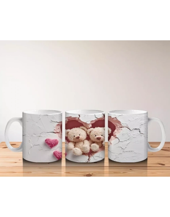 Kalpli Çatlakta Oturan Sevimli Ayıcıklar – Baskılı Kahve Kupası