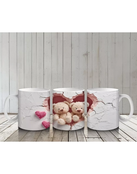 Kalpli Çatlakta Oturan Sevimli Ayıcıklar – Baskılı Kahve Kupası